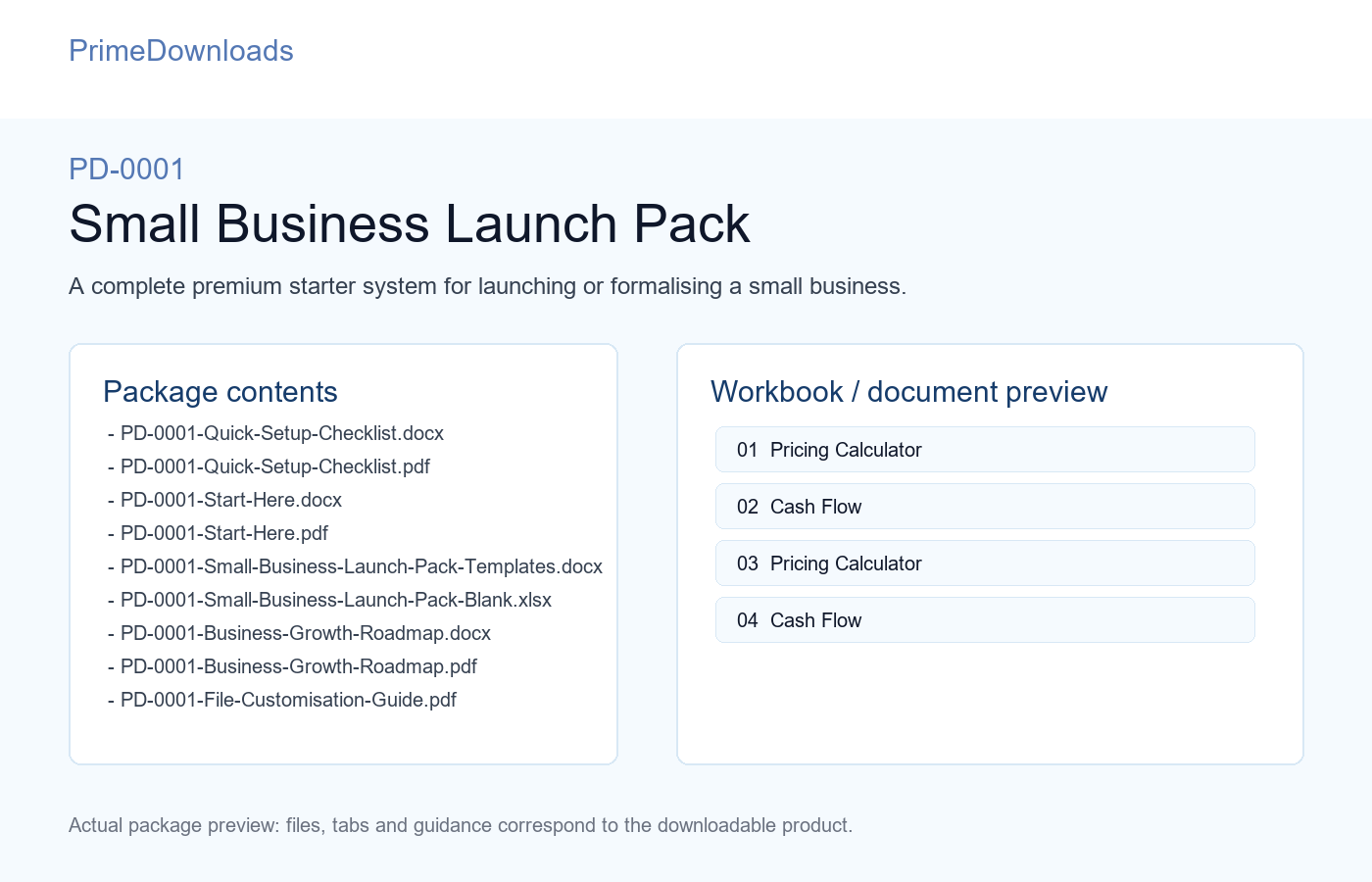 PD-0001 Small Business Launch Pack preview