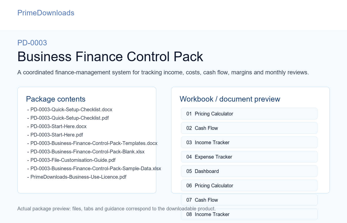PD-0003 Business Finance Control Pack preview