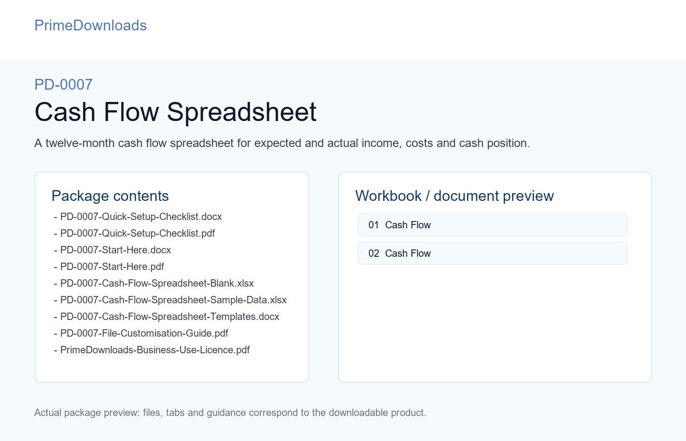 PD-0007 Cash Flow Spreadsheet preview