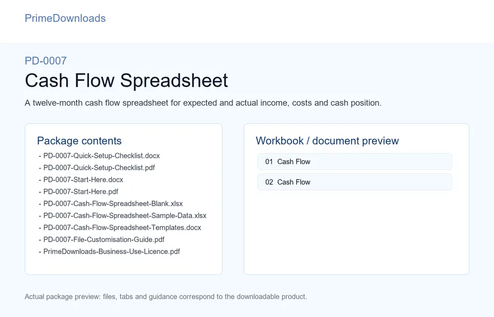 Cash Flow Spreadsheet preview