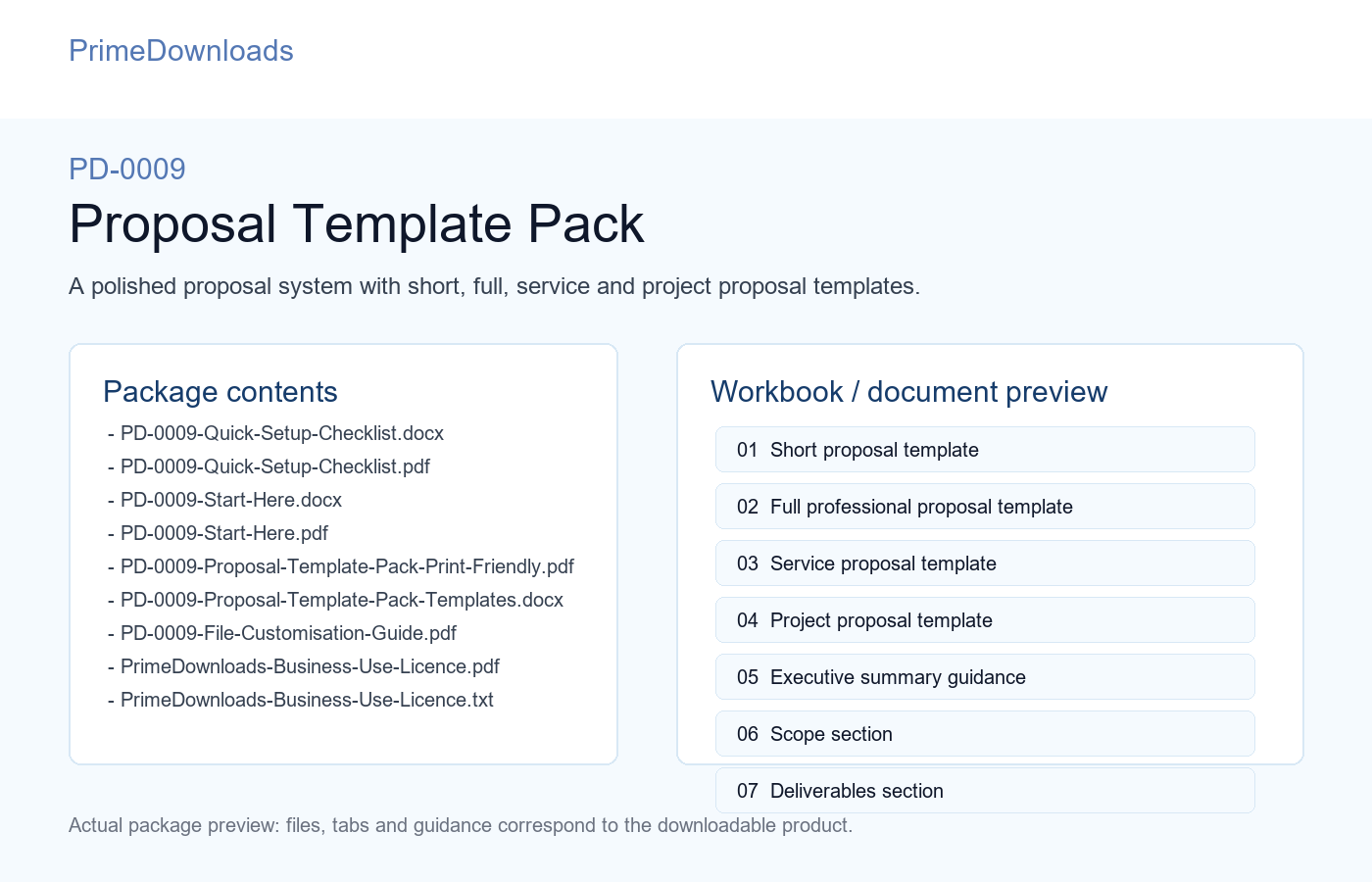 PD-0009 Proposal Template Pack preview