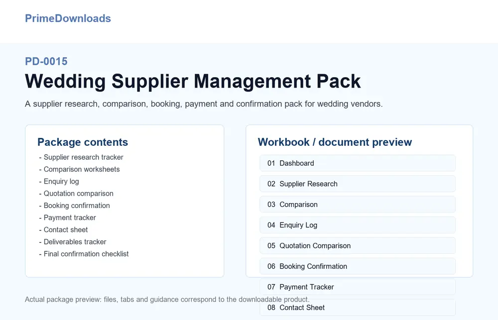 Wedding Supplier Management Pack preview