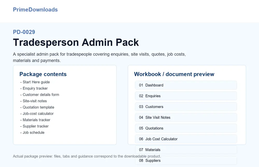 Tradesperson Admin Pack preview